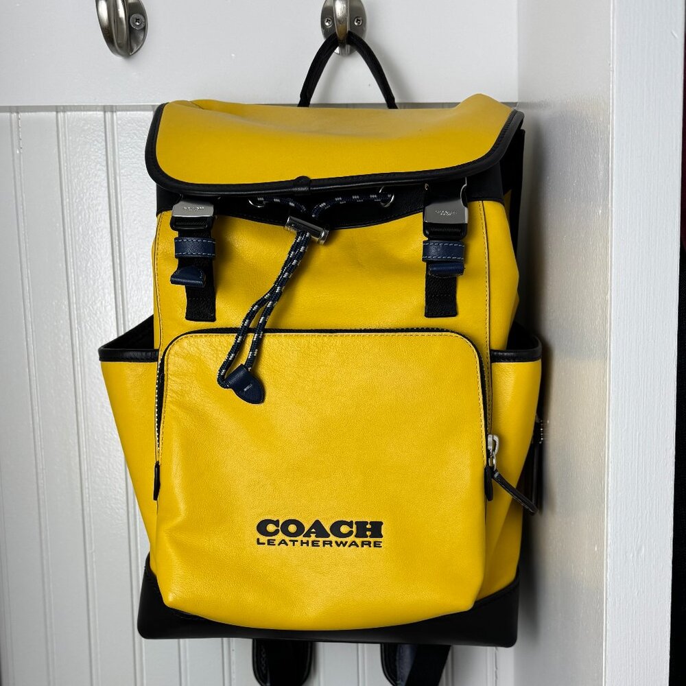 Yellow Coach Backpack | League Flap Backpack In Colorblock | Canary Yellow Navy